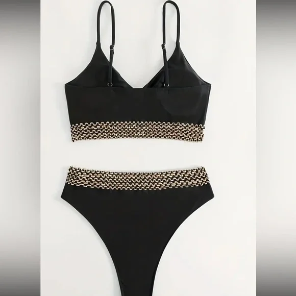Boho gold trim bikini swimsuit - Picture 3 of 5